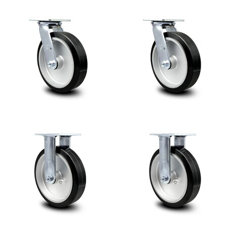 Service Caster 8 Inch Rubber on Aluminum Caster Set with Roller Bearings 2 Swivel Lock 2 Rigid SCC-30CS820-RAR-BSL-2-R-2